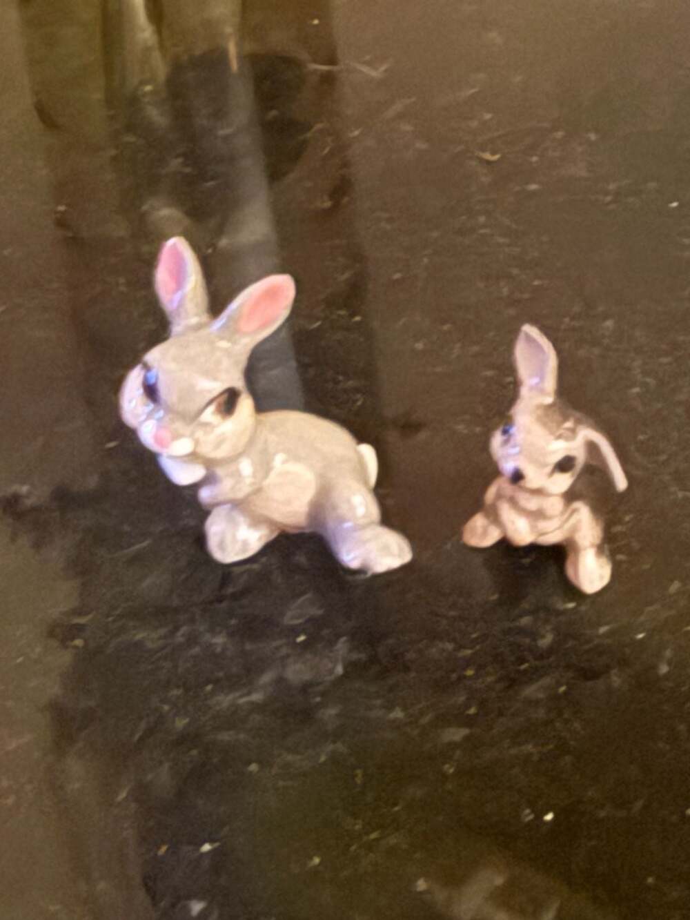Vintage Hagen-Renaker Miniature Grey Rabbit Figurine Set - Thumper Style & Baby